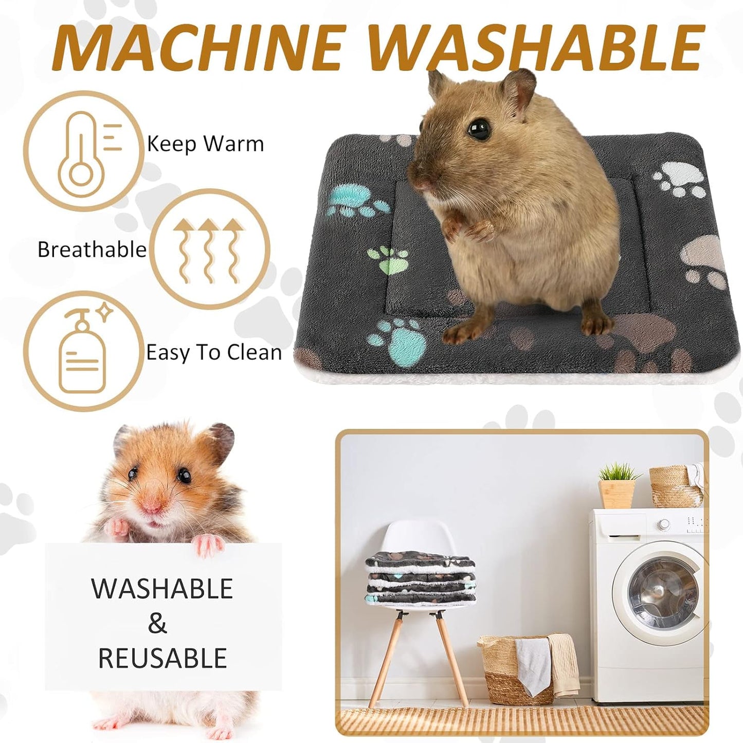 4 Pack Ultra Soft Dog Cat Bed Mat with Cute Prints Reversible Fleece Dog Crate Kennel Pad Cozy Washable Thickened Hamster Guinea Pig Pet Bed Mat for Small Animals(13 x 10 Inches,Black)