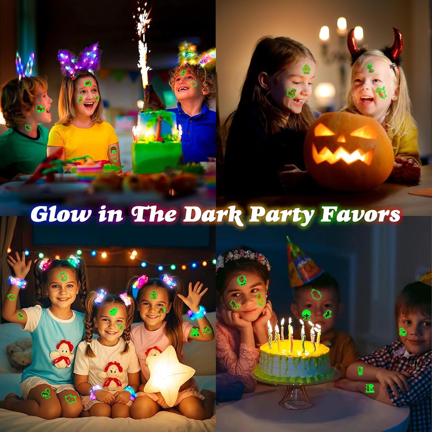 96 PCS Farm Barnyard Animal Glow In The Dark Pre-Cut Temporary Tattoos Sticker 1st First 2nd Birthday Decorations Party Favors Supplies Gift Boy Girl Farmhouse Tattoo School Reward Themed (Luminous)