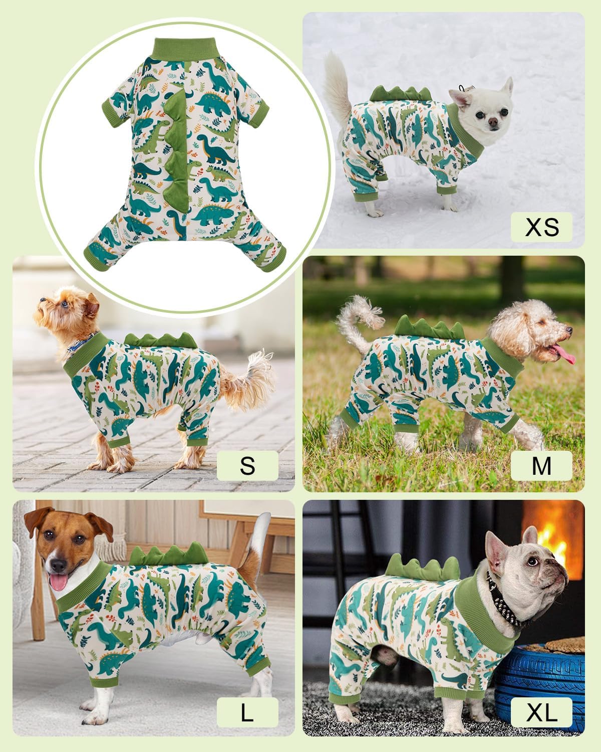 CuteBone Dinosaur Costume Dog Pajamas, Stretchy Spandex Crystal Velvet Sleepwear Coat for Small Dogs, Soft & Warm Pet Outfit Clothes for Cold Weather, Cozy Pullover Design COSP05S