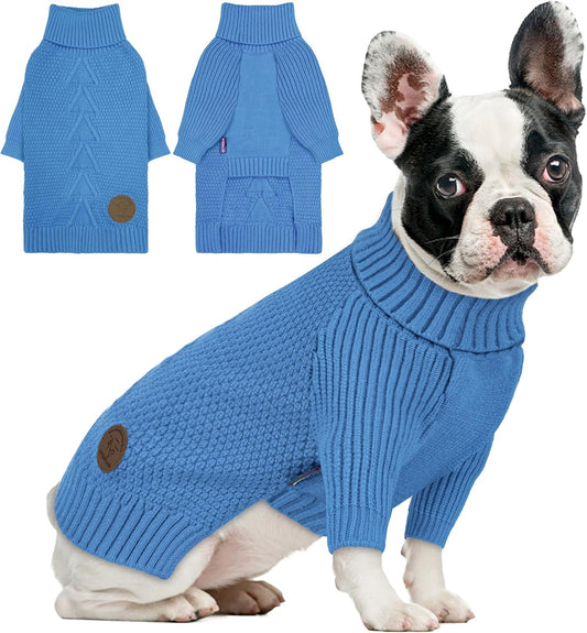 cyeollo Small Dog Sweater, Warm Turtleneck Sweaters for Small Dogs Boy, Knit Doggy Sweatshirt with Sleeves Fall Winter Pullover Cold Weather Dog Clothes for Indoor & Outdoor Wear, Blue S