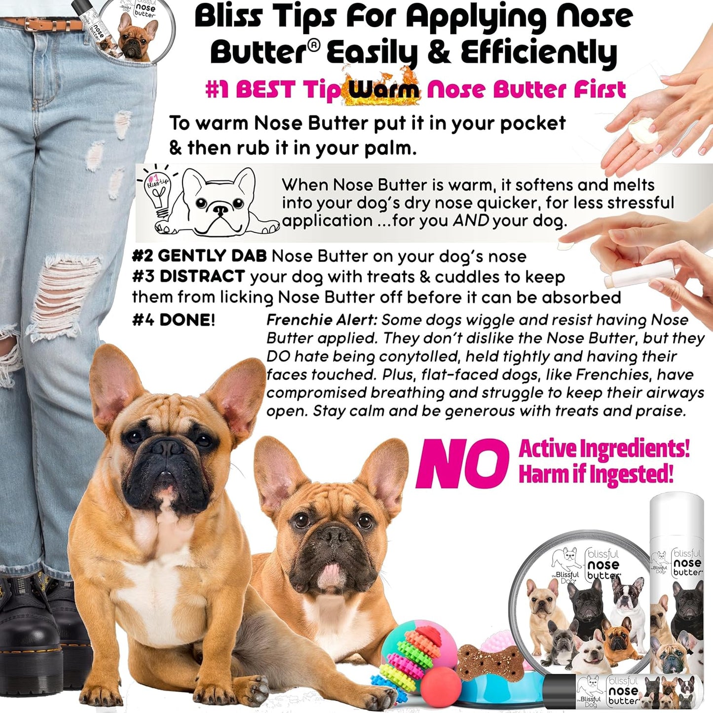 The Blissful Dog Pied French Bulldog Nose Butter, Versatile Dog Nose Balm for Dry Nose, Handcrafted Nose Moisturizer, Easy-to-Apply Dog Essentials, Unscented, 1 oz.