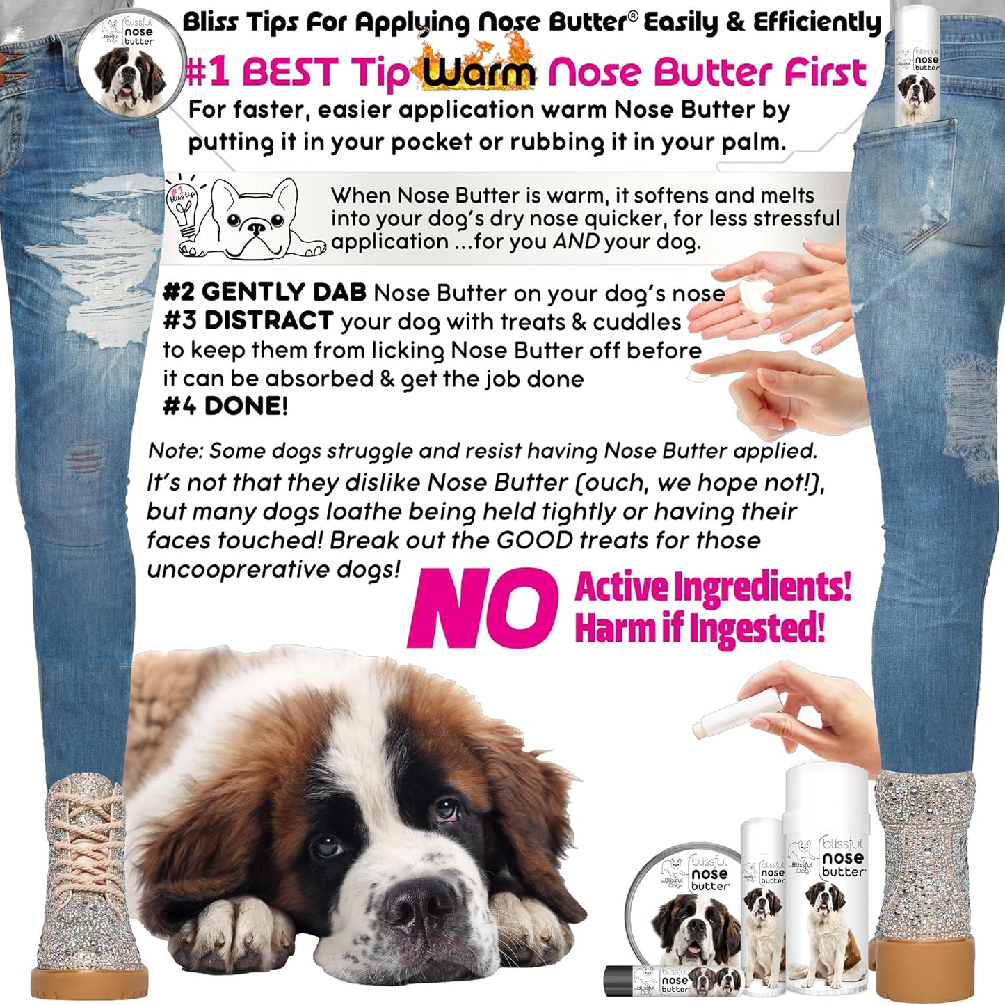 The Blissful Dog St. Bernard Nose Butter, Versatile Dog Nose Balm for Dry Nose, Handcrafted Nose Moisturizer, Easy-to-Apply Dog Essentials, Unscented, 1 oz.