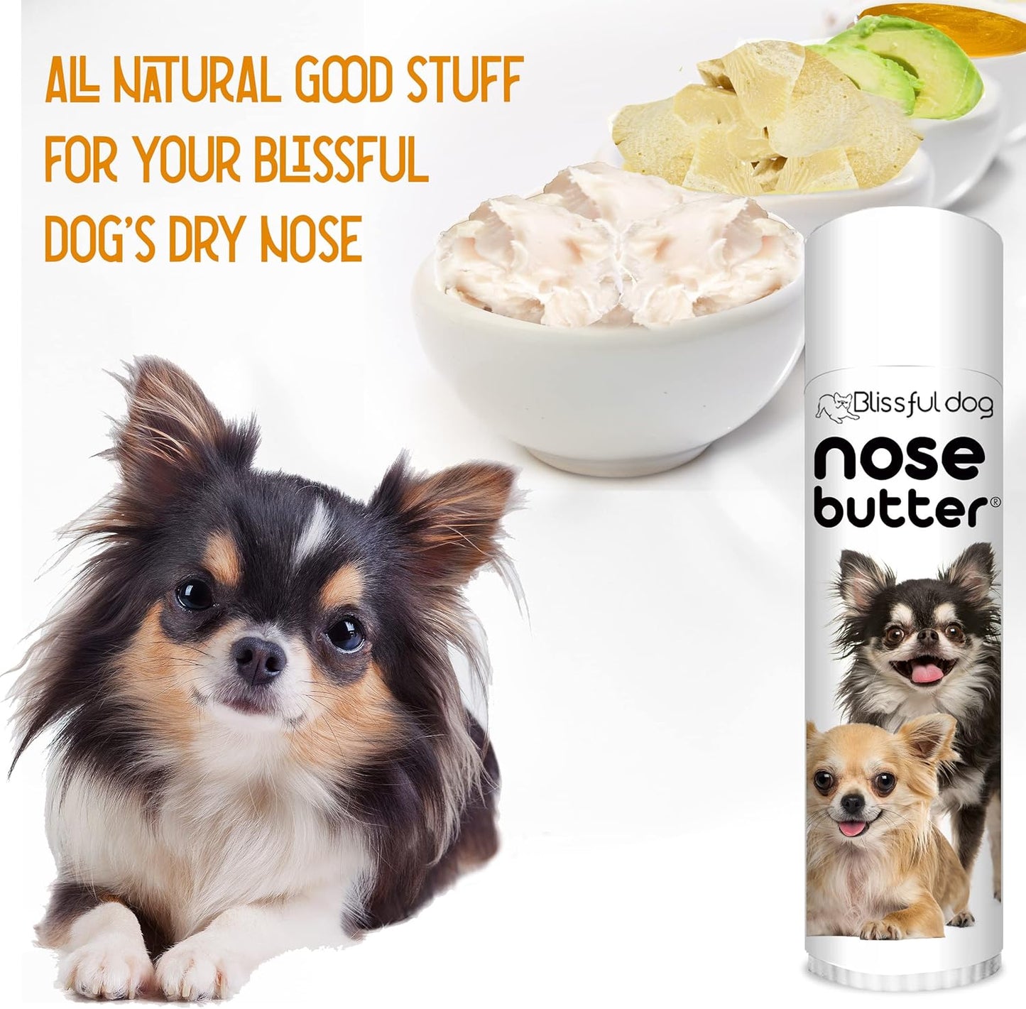 The Blissful Dog Long Coat Chihuahua Nose Butter for Dry, Cracked Skin, Lick-Safe Dog Nose Balm with Moisturizing Shea Butter, Almond, Olive, and Essential Oils, Pet Supplies, Uncented, 0.50 oz.
