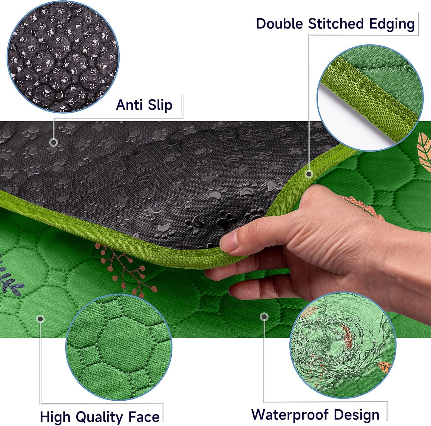 Sunheir Washable Pee Pads for Dogs 2-Pack Reusable Puppy Pads Pet Training Pads, Waterproof Dog Pee Pads for Crate, Whelping Pad, Non-Slip Protects Against Urine Leakage (Leaves - Green, 24x36)