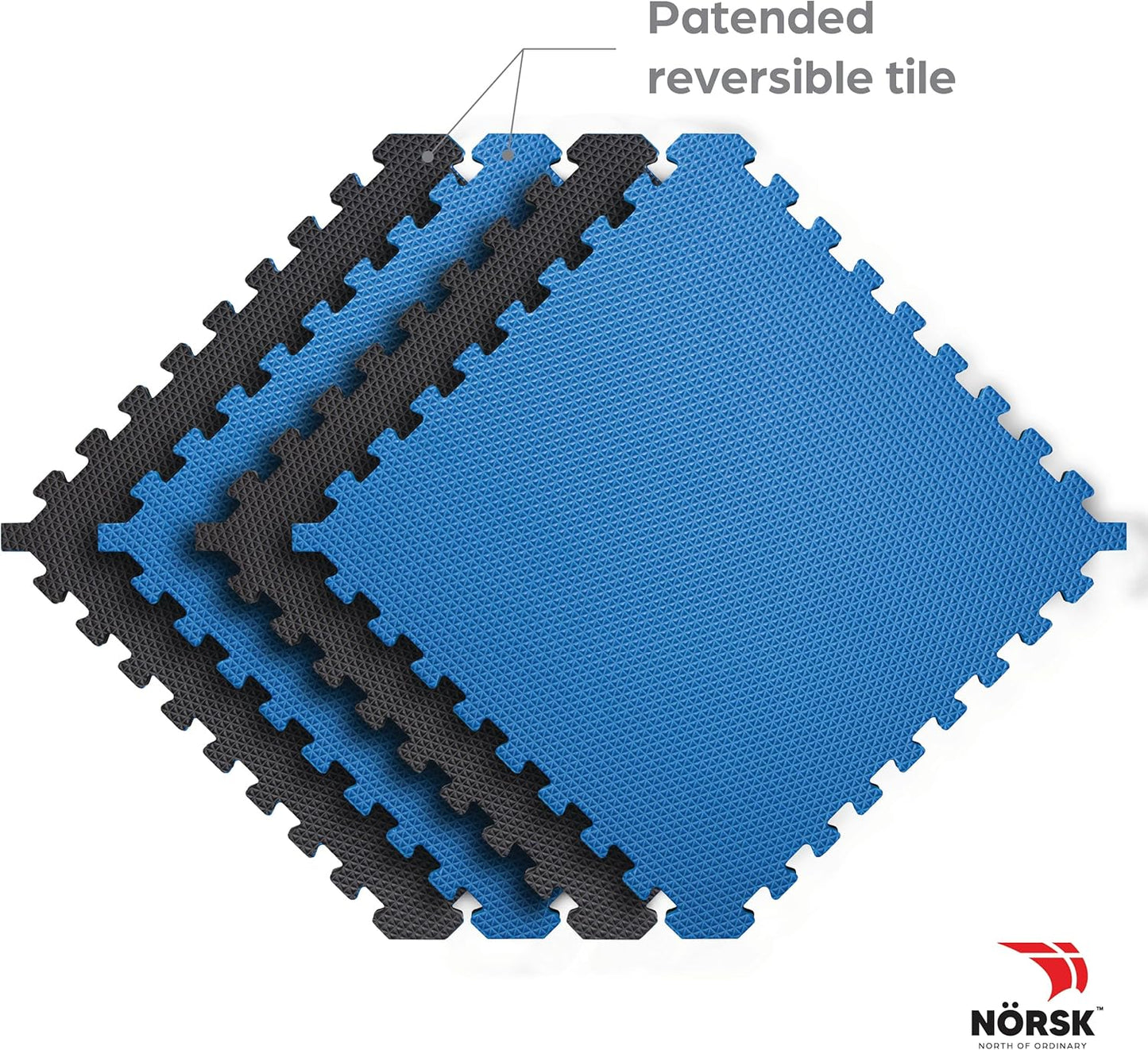 Norsk Reversible Gym Exercise Mats 3/4" Thick EVA Interlocking Foam Tiles, Perfect Home Gym Flooring, 32 Tiles & 64 Trim Pieces, 128 Sq. Ft. Reversible, Dazzling Blue/Black