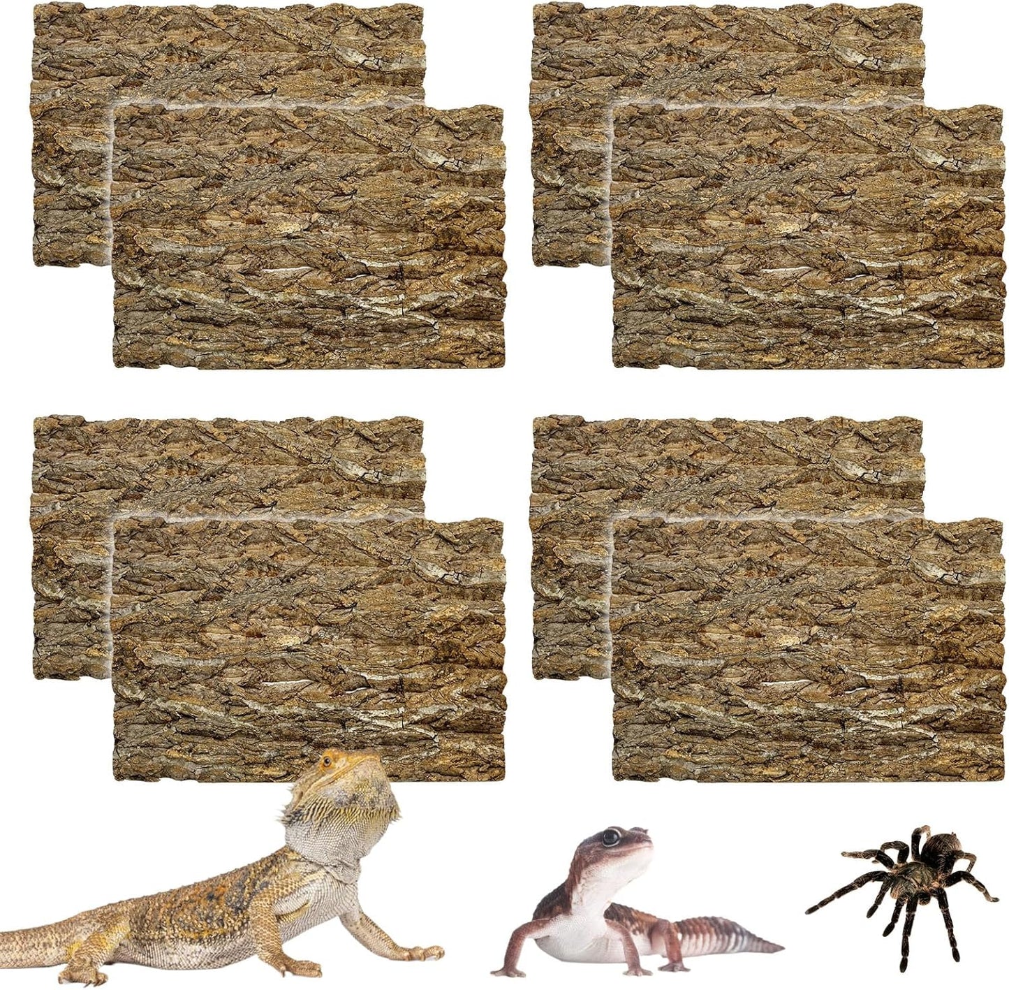 kathson 8Pcs Cork Tile Background Bark 11.8”Lx7.9”W Reptile Tank Background Terrarium Backdrop Wall Decor Natural Reptile Climbing Mat for Spider Gecko Lizard Chameleon Bearded Dragon Turtle Snake
