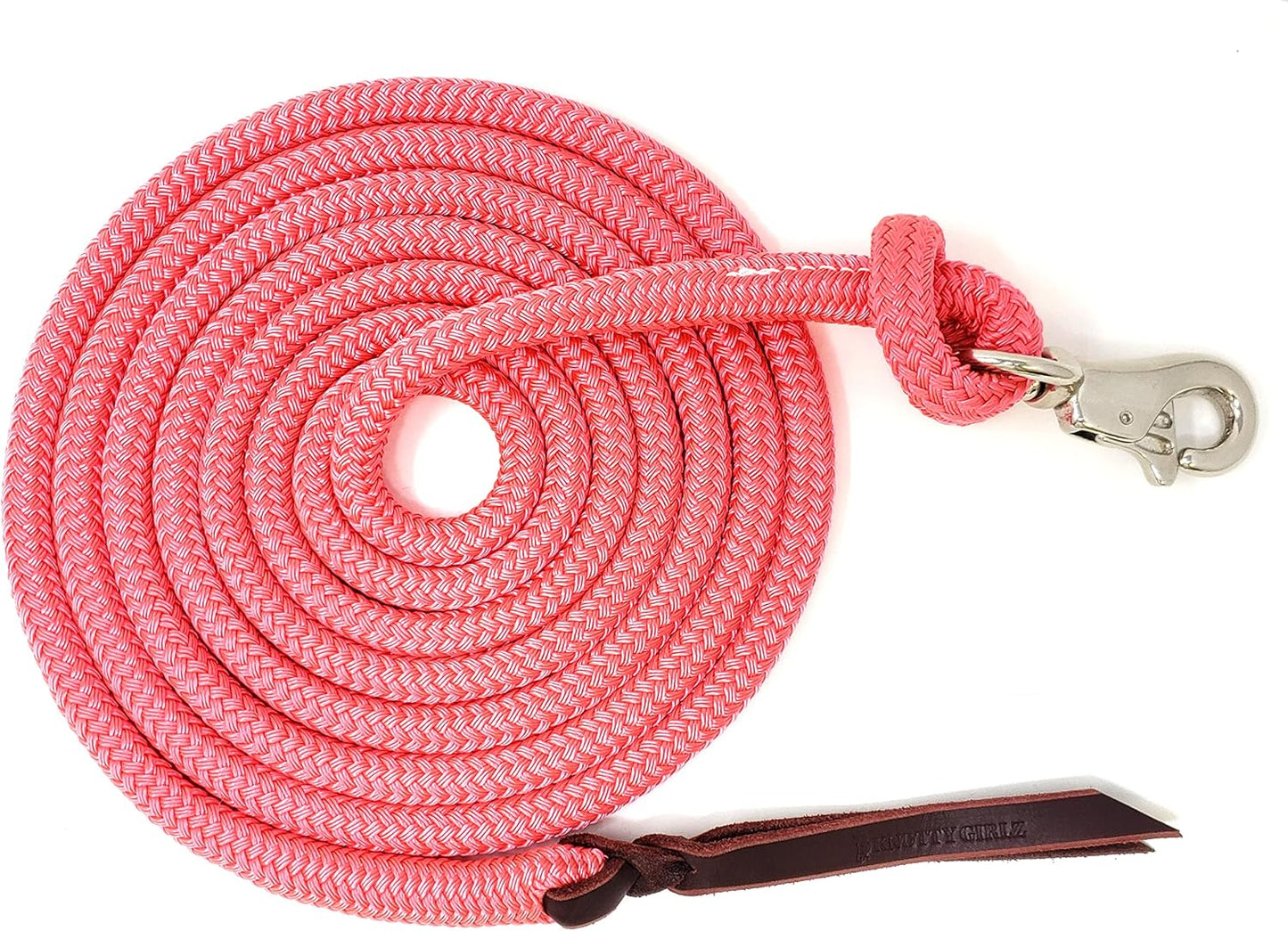 Premium 1/2" Samson EQ Yacht Braid Lead Rope with Nickel Trigger Bull Snap. Option for 12ft, 14ft and 16ft Lengths (Pink, 14 FT)