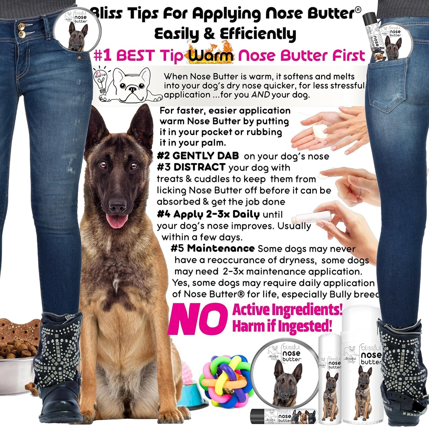 The Blissful Dog Belgian Malinois Nose Butter for Dry, Cracked Skin, Lick-Safe Dog Nose Balm with Moisturizing Shea Butter, Almond, Olive, and Essential Oils, Pet Supplies, Uncented, 1 oz.