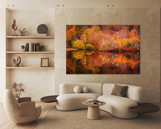 Nature Wall Art Prints - Ocean Forest Mountain Lake Canvas Landscapes - Small to Extra Large Living Room Bedroom Kitchen Bathroom Décor (Autumn Forest with Lake, 24L" x 36W")