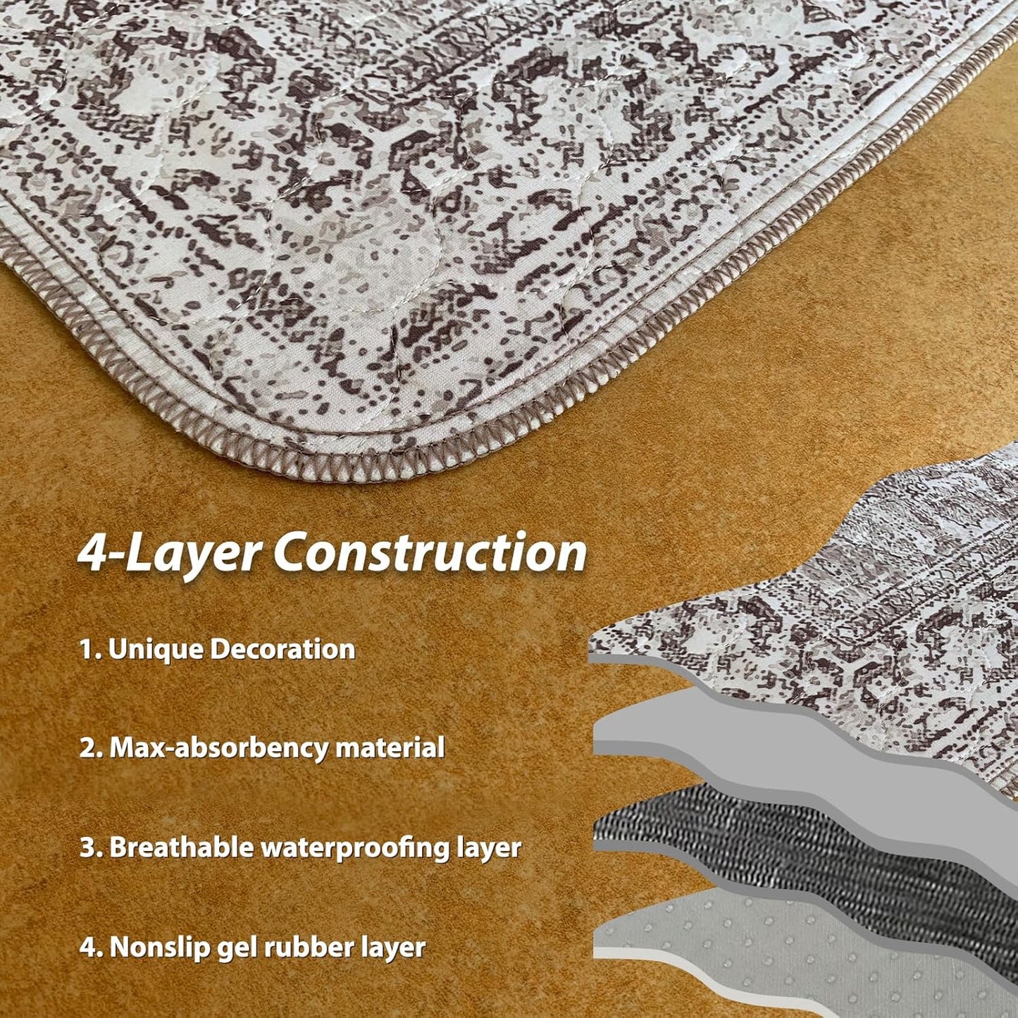 nunubaby Washable Pee Pads for Dogs, Stylish, Non-Slip and Leak-Proof Pee Pads. Reusable Potty Pads for Dogs for Crates and Floors.(Brown/Geo, 48" x48")