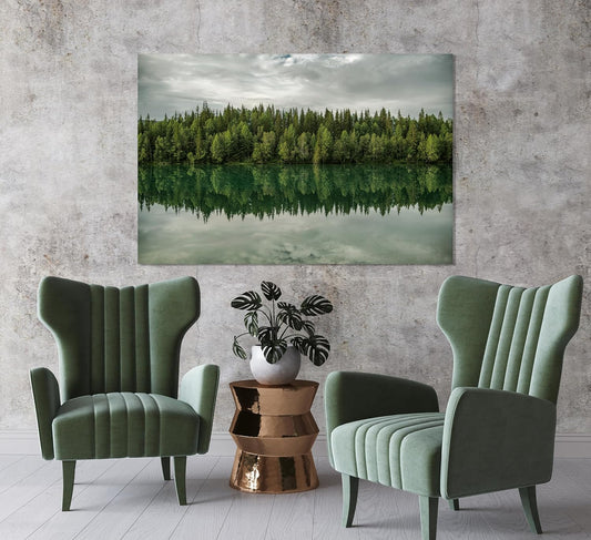 Nature Wall Art Prints - Ocean Forest Mountain Lake Canvas Landscapes - Small to Extra Large Living Room Bedroom Kitchen Bathroom Décor (Forest Reflection, 16L" x 24W")