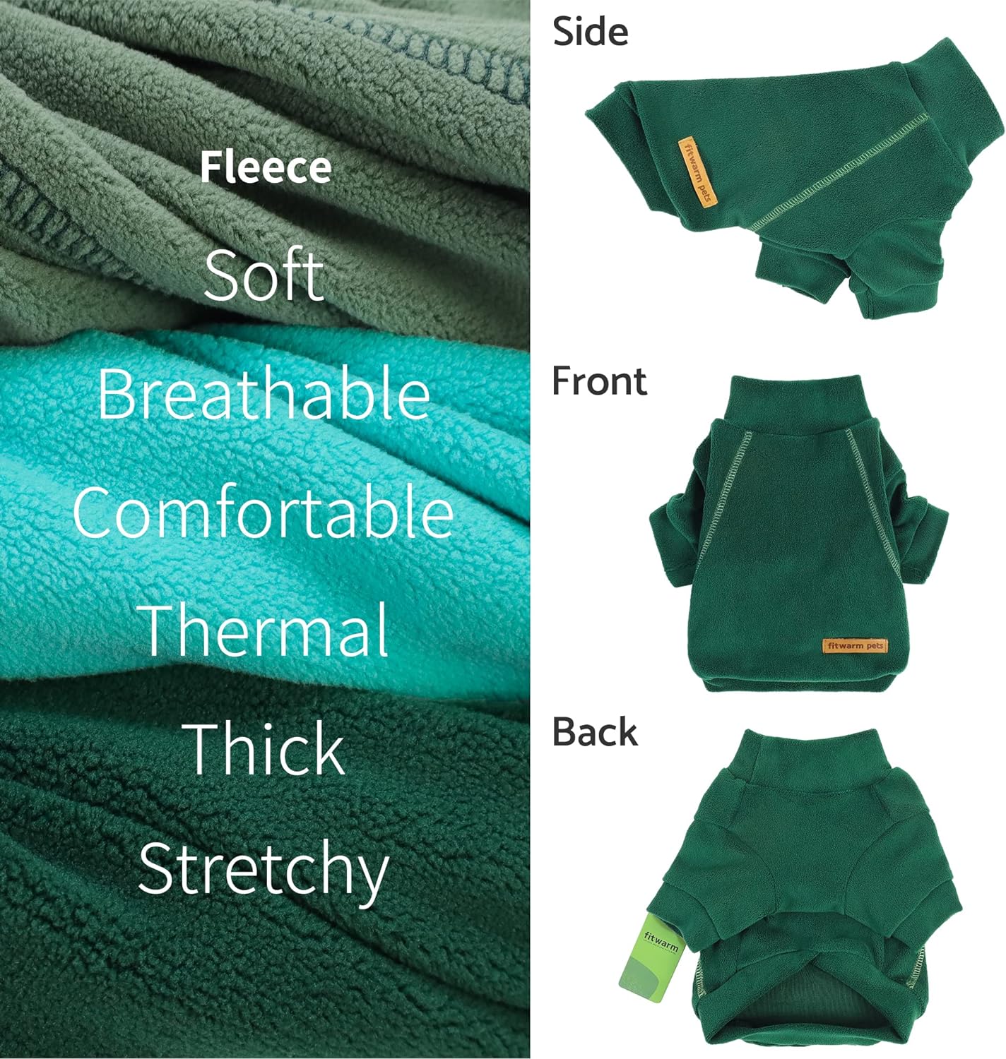 Fitwarm 3 Pack Fleece Sweater - Turtleneck Dog Sweatshirt, Cat Apparel, Dark Green, Teal Green, Olive Green, Large