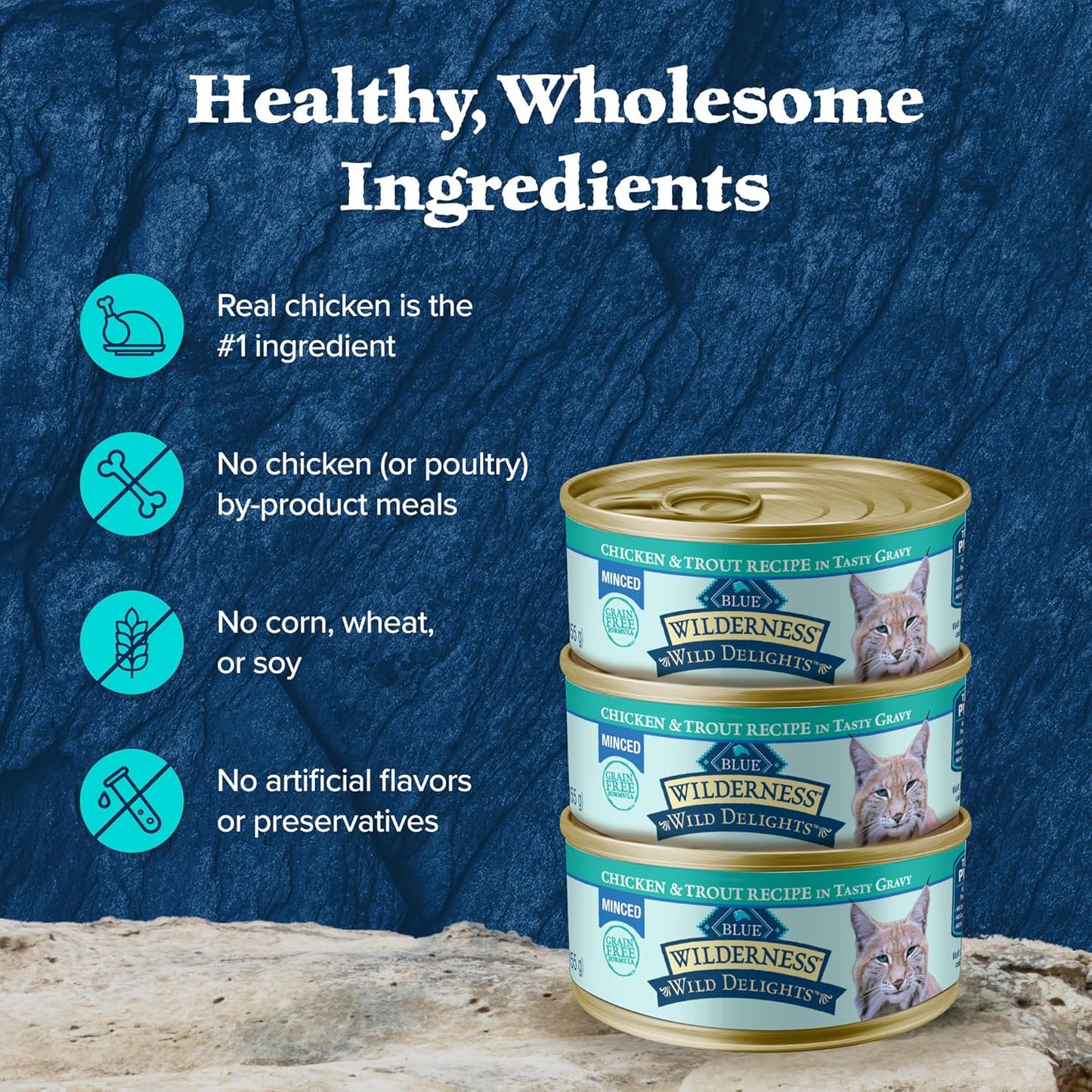 Blue Buffalo Wilderness Wild Delights Minced Wet Cat Food, High-Protein & Grain-Free, Made with Natural Ingredients, Chicken & Trout Recipe in Tasty Gravy, 5.5-oz. Cans (24 Count)