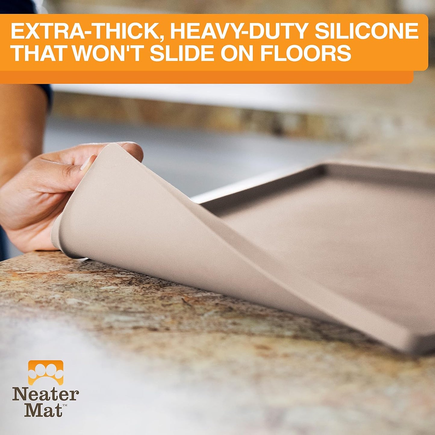 Neater Pet Brands Neater Mat Pet Mats for Food and Water, Cat & Dog Bowl Mat Waterproof Silicone, Feeding Tray, Dog Food Mats for Floors, Placemat w/Raised Edge for Under Bowls, 32" x 24", Cappuccino