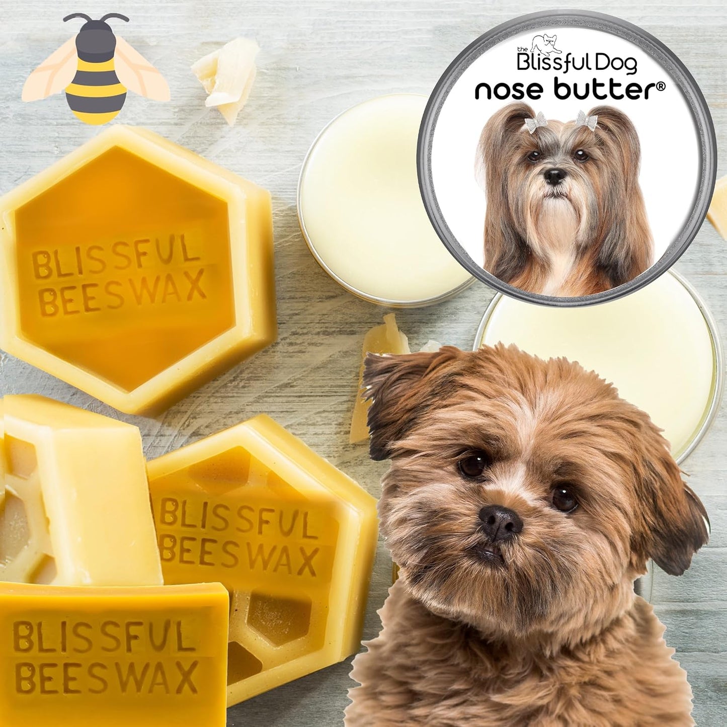 The Blissful Dog Lhasa Apso Nose Butter for Dry, Cracked Skin, Lick-Safe Dog Nose Balm with Moisturizing Shea Butter, Almond, Olive, and Essential Oils, Pet Supplies, Uncented, 1 oz.