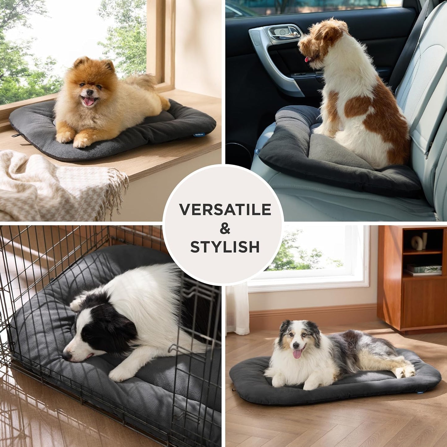 Bedsure Washable Dog Crate Pad for Extra Large Dogs, Anti-Slip Puppy Kennel Dog Bed for Crate - Ultra Soft Fleece Flat Thin Pet Mat (Not Chew Proof), Grey XXL 47"x29"