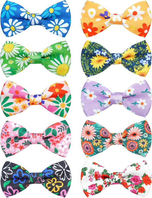 PET SHOW 10 Pack Floral Small Dog Bow Ties Sliding Collar Attachments Puppy Cats Spring Bowties for Medium Dogs Sunflower Rose Bowknots Party Holiday Pet Grooming Accessories(Small)