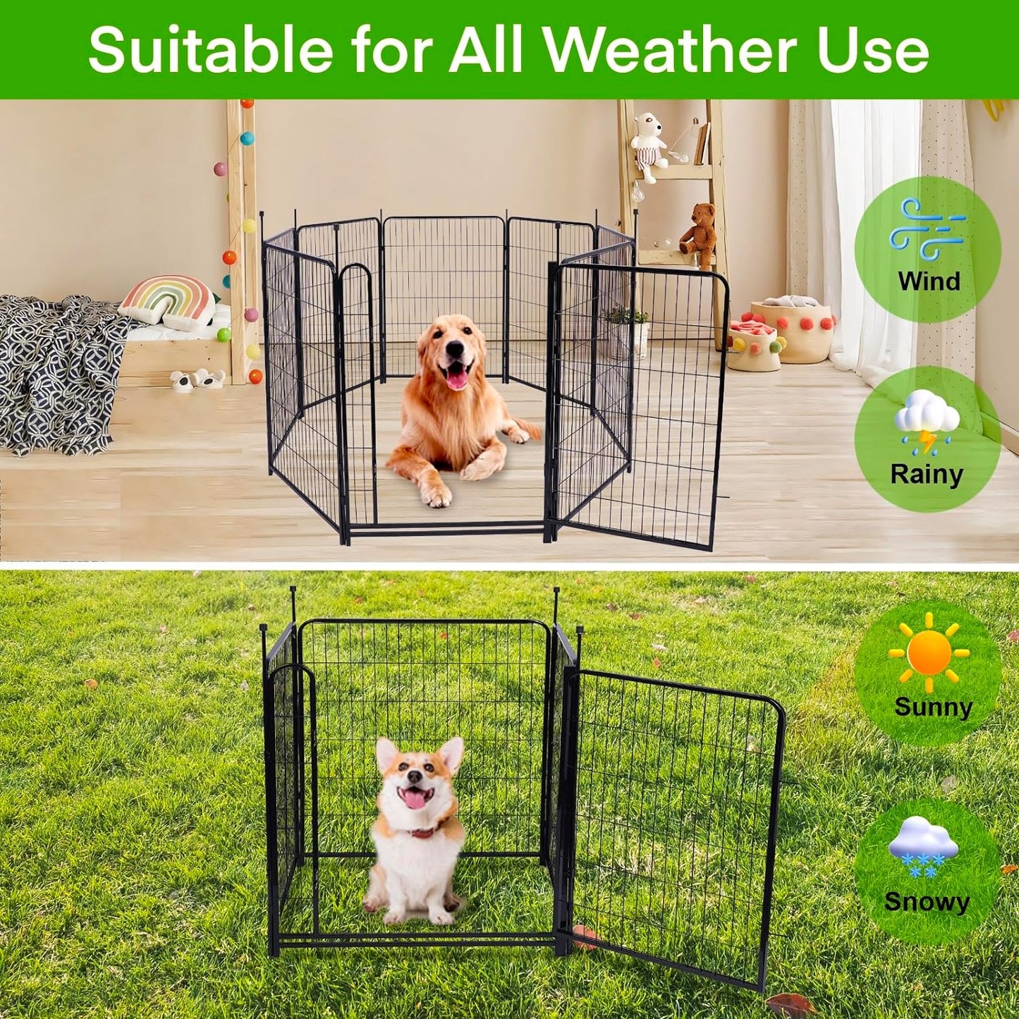 Tall Garden Fence,Wide Gate Low Threshold Fence for Garden, 36in(H) 4 Panels Total 8.9 Ft(L) Animal Barrier Fence,Flower Bed Fencing, Dog Fences Outdoor for Yard