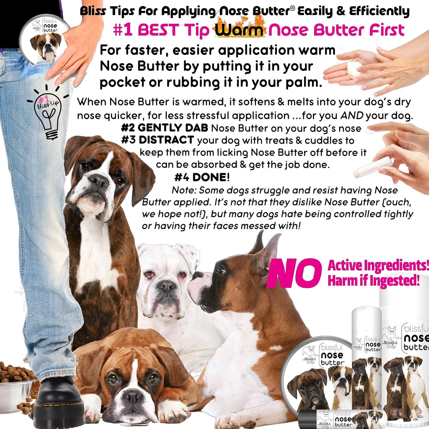 The Blissful Dog Fawn Boxer Nose Butter for Dry, Cracked Skin, Lick-Safe Dog Nose Balm with Moisturizing Shea Butter, Almond, Olive, and Essential Oils, Pet Supplies, Uncented, 1 oz.