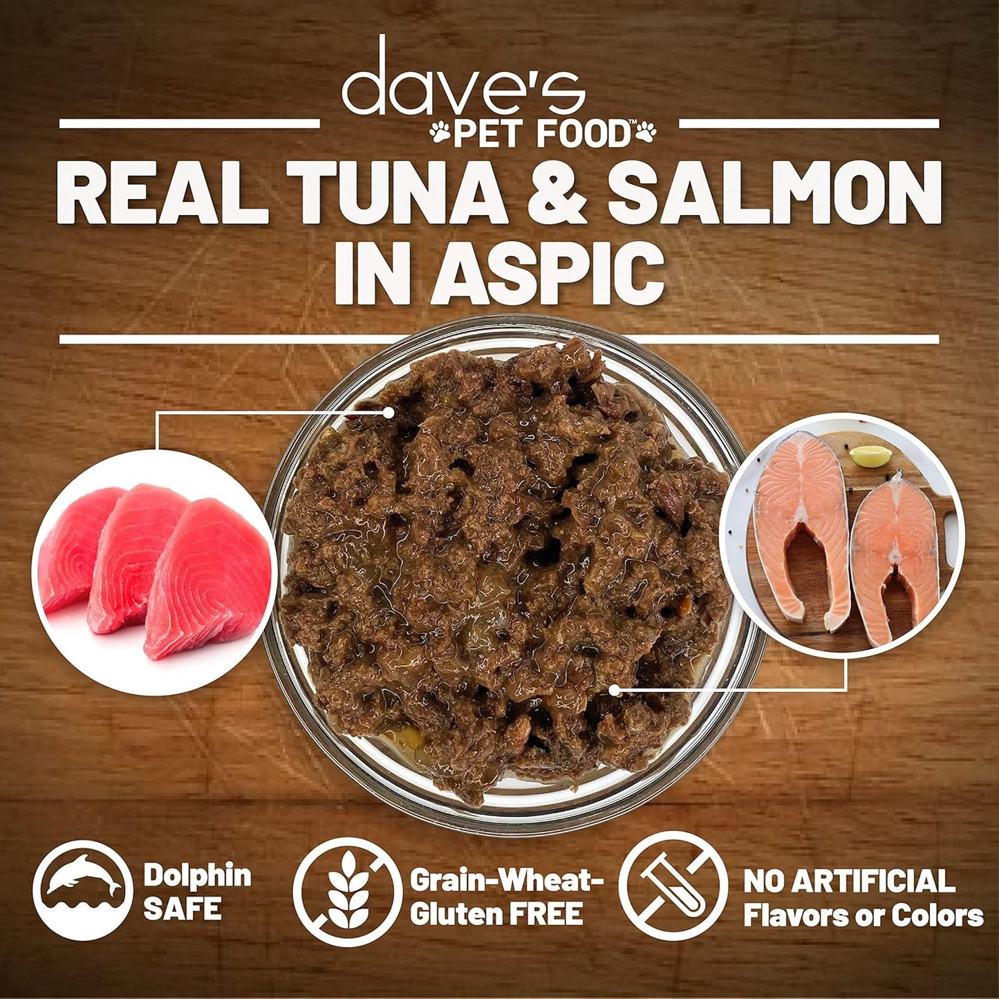 Dave's Pet Food Grain Free Wet Cat Food (Tuna & Salmon in Aspic), Naturally Healthy Canned, Added Vitamins & Minerals, Wheat & Gluten-Free, 3 oz (24 Pack)