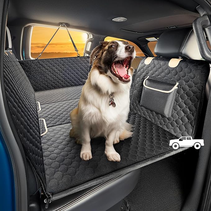 SHARLOVY XL Truck Back Seat Extender for Dogs, Large Hard Bottom Dog Car Seat Cover for Back Seat, Heavy Duty Dog Car Hammock, Waterproof Pet Seat Covers for Trucks, F150, Ram1500 and Large SUV