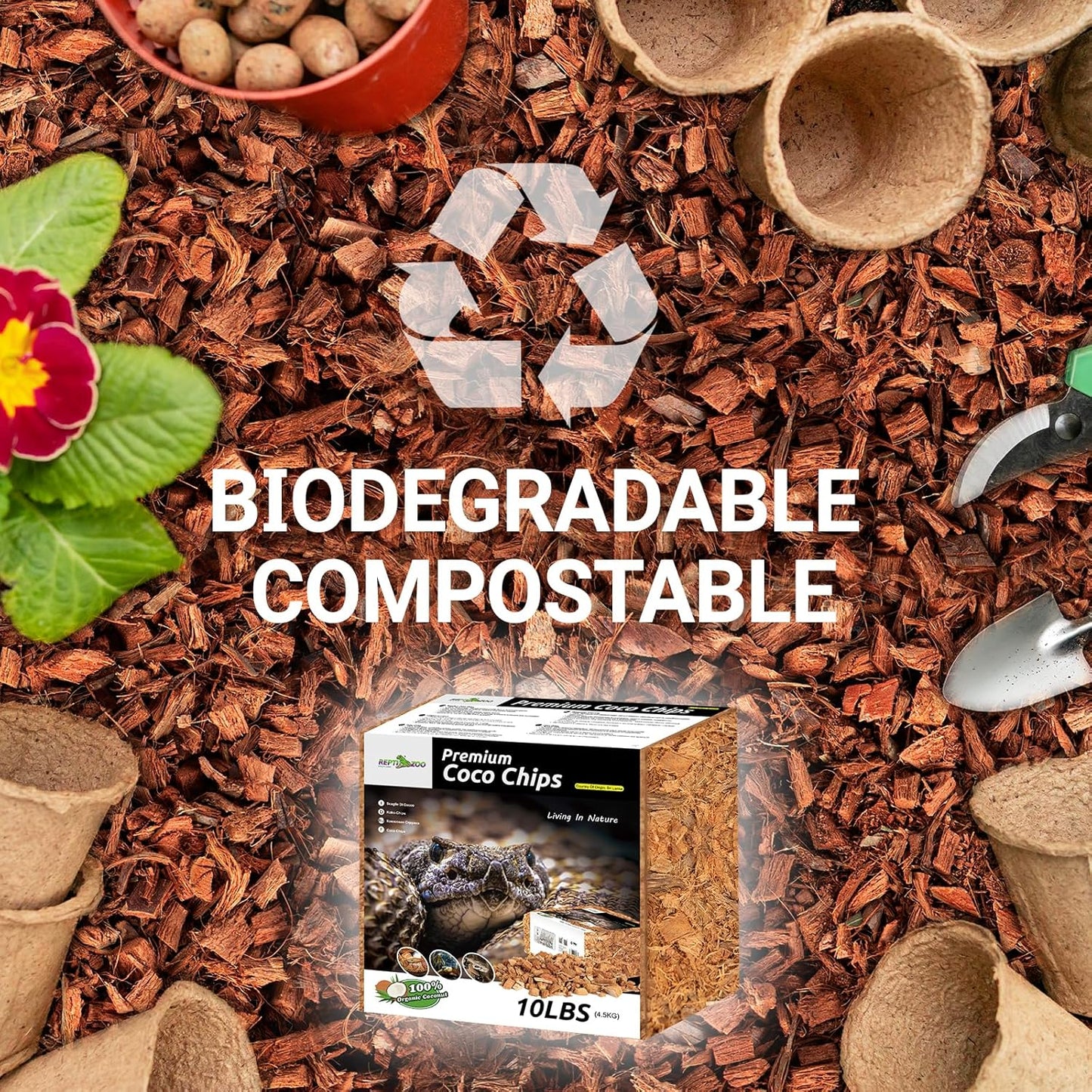 REPTI ZOO 72 Quart Reptiles Coconut Chip Substrate, Coco Husk Reptiles Bedding for Ball Python, Snakes, Geckos, Lizards, Tortoises, Frogs | Terrarium Tanks Substrate