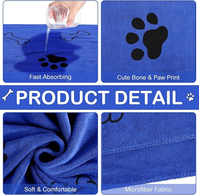 Chumia 8 Pcs Dog Towels for Drying Dogs Cats Pet Towels Bulk Puppy Microfiber Quick Drying Paw Bath Bathing Supplies Absorbent for Medium Pets(Dark Blue,40 x 24 Inch)