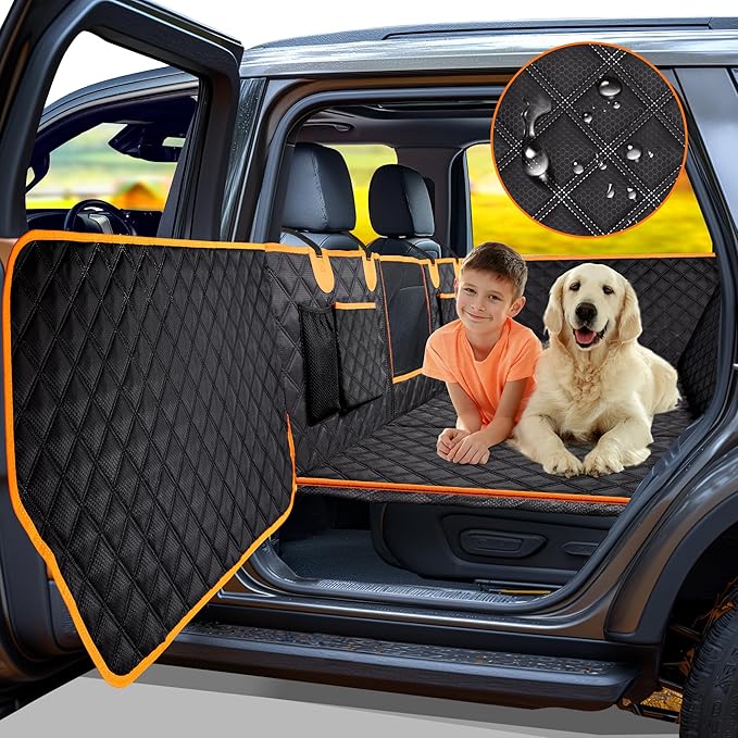 Dog Car Seat Cover for Back Seat, Hard Bottom Car Seat Cover for Dogs with Door Protectors for Traveling and Camping with Pets, Dog Car Seat Waterproof and Scratch-Resistant, Suitable for Cars