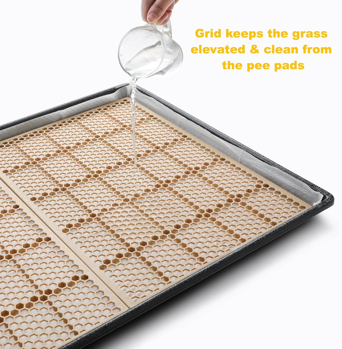 MEEXPAWS Dog Grass Pad with Tray Medium, Artificial Grass Pad for Dog Potty with Tray New Generation Instant-Penetration, Dog Litter Box for Balcony, Dog Potty Grass Hemmed Edge, Disposable Pee Pad