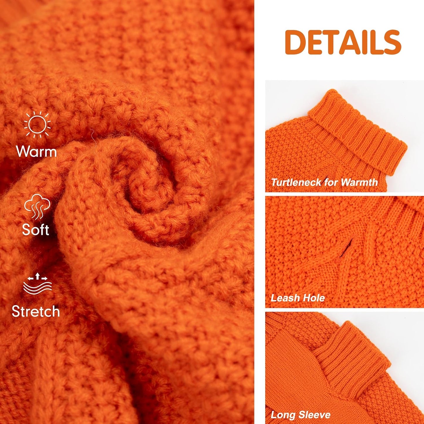 cyeollo Dog Sweater Pullover Turtleneck for Dogs, Classic Knitwear Fall Winter Cold Weather Dog Clothes Warm Pet Apparel Small Medium Large Pet Sweaters, Orange L