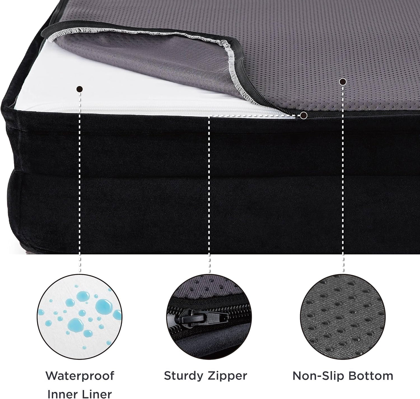 Bedsure Orthopedic Dog Bed Medium Size Dogs - Washable Medium Dog Cat Bed Waterproof, Comfort Pet Couch Sofa with Washable Removable Cover, Pets Bed with Nonskid Bottom, Plush-Black, 28"