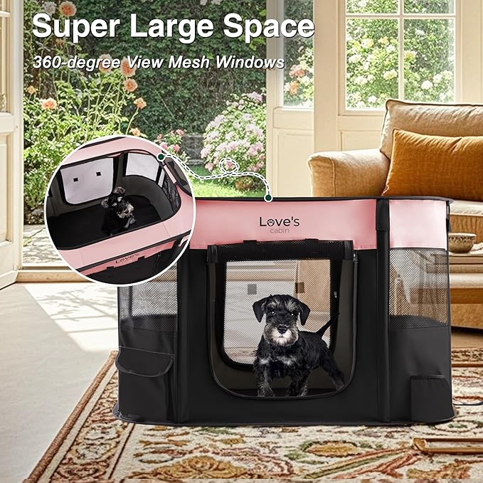 Love's cabin Pet Puppy Dog Playpen, Medium Dog Tent Crates Cage Indoor/Outdoor, Portable Exercise Playpen for Cat, Foldable Pop Up Dog Kennel Playpen with Carring Case (M, Pink)