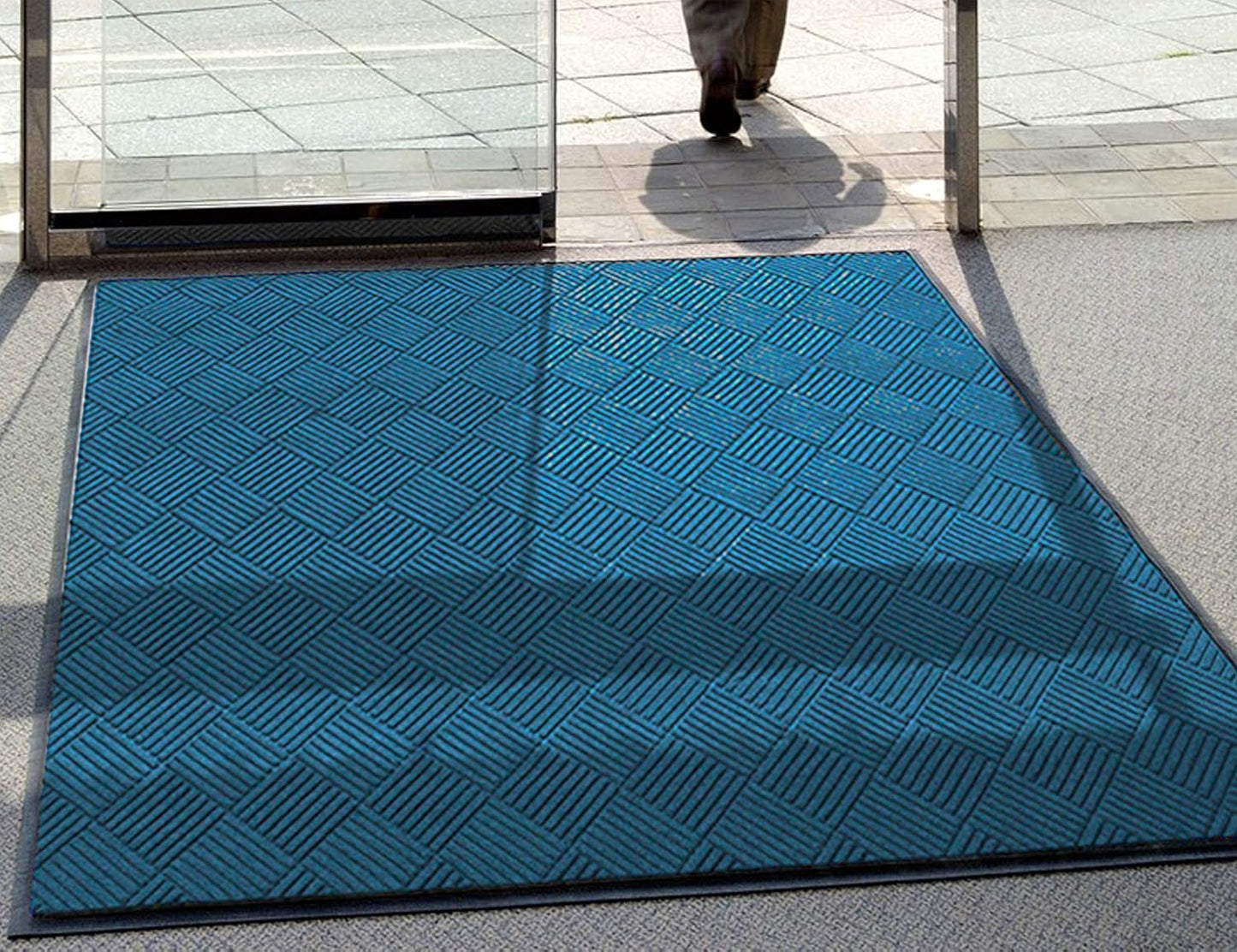 WaterHog Diamond | Commercial-Grade Entrance Mat with Rubber Border – Indoor/Outdoor, Quick Drying, Stain Resistant Door Mat (Medium Blue, 4' x 12')