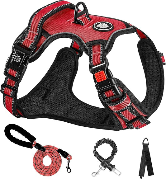 NESTROAD No Pull Dog Harness,Adjustable Oxford Dog Vest Harness with Leash,Reflective No-Choke Pet Harness with Easy Control Soft Handle for Large Dogs(Large,Red)