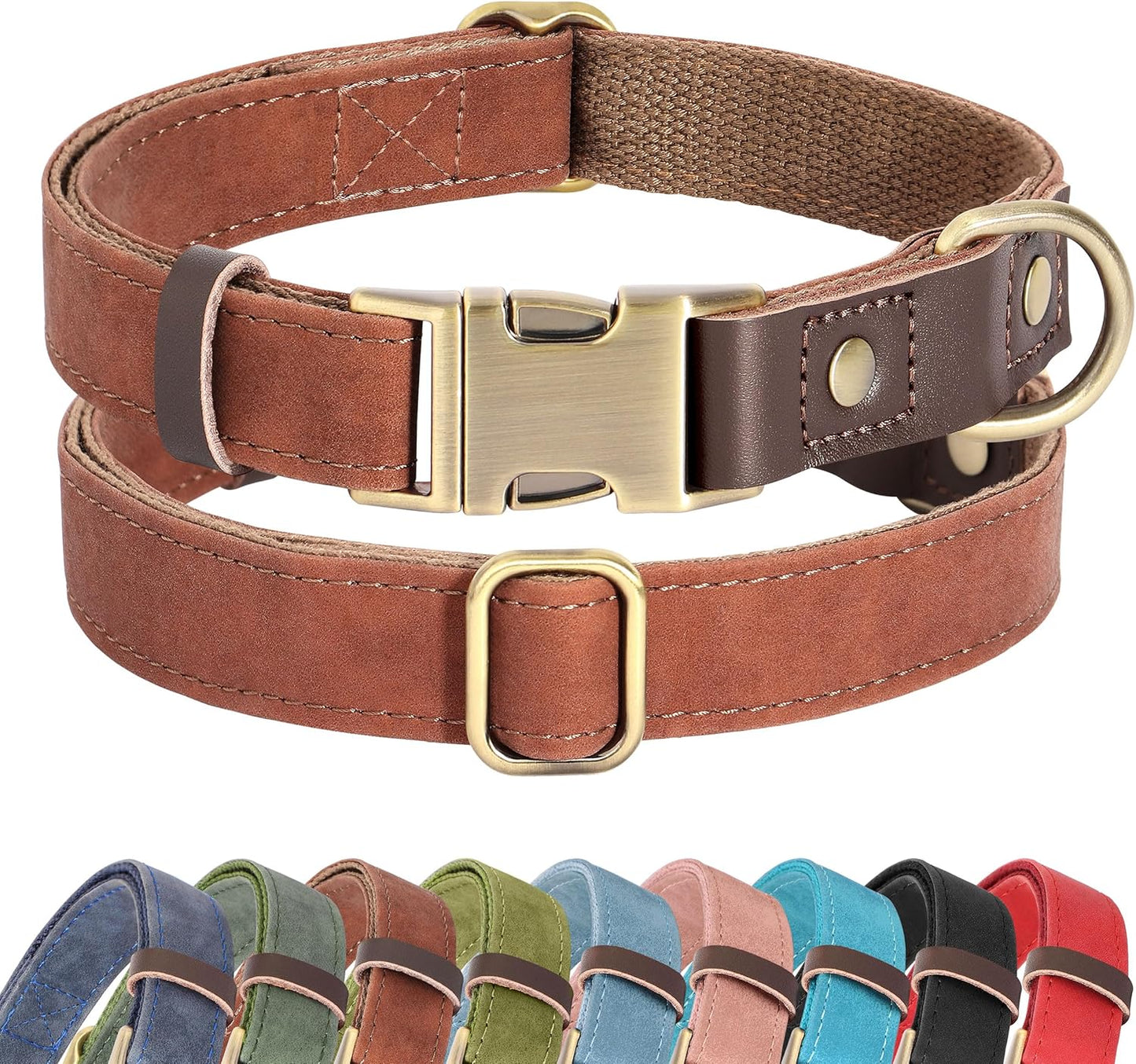 Didog Soft PU Leather Dog Collars for Small Dogs,Classic Adjustable Dog Collars with Quick Release Metal Buckle,Easy Clean and Comfortable with Nylon Lining,Brown,S Neck 10-15"