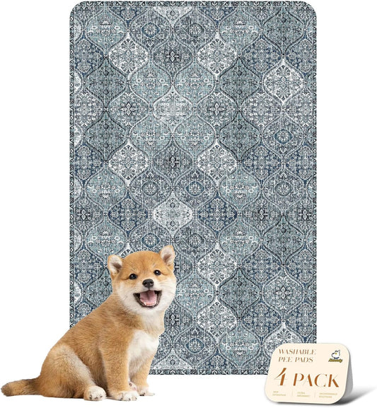 nunubaby 4PACK Washable Pee Pads for Dogs, Stylish, Non-Slip and Leak-Proof Pee Pads. Reusable Potty Pads for Dogs for Crates and Floors.(Blue/Multi, 24" x36" )