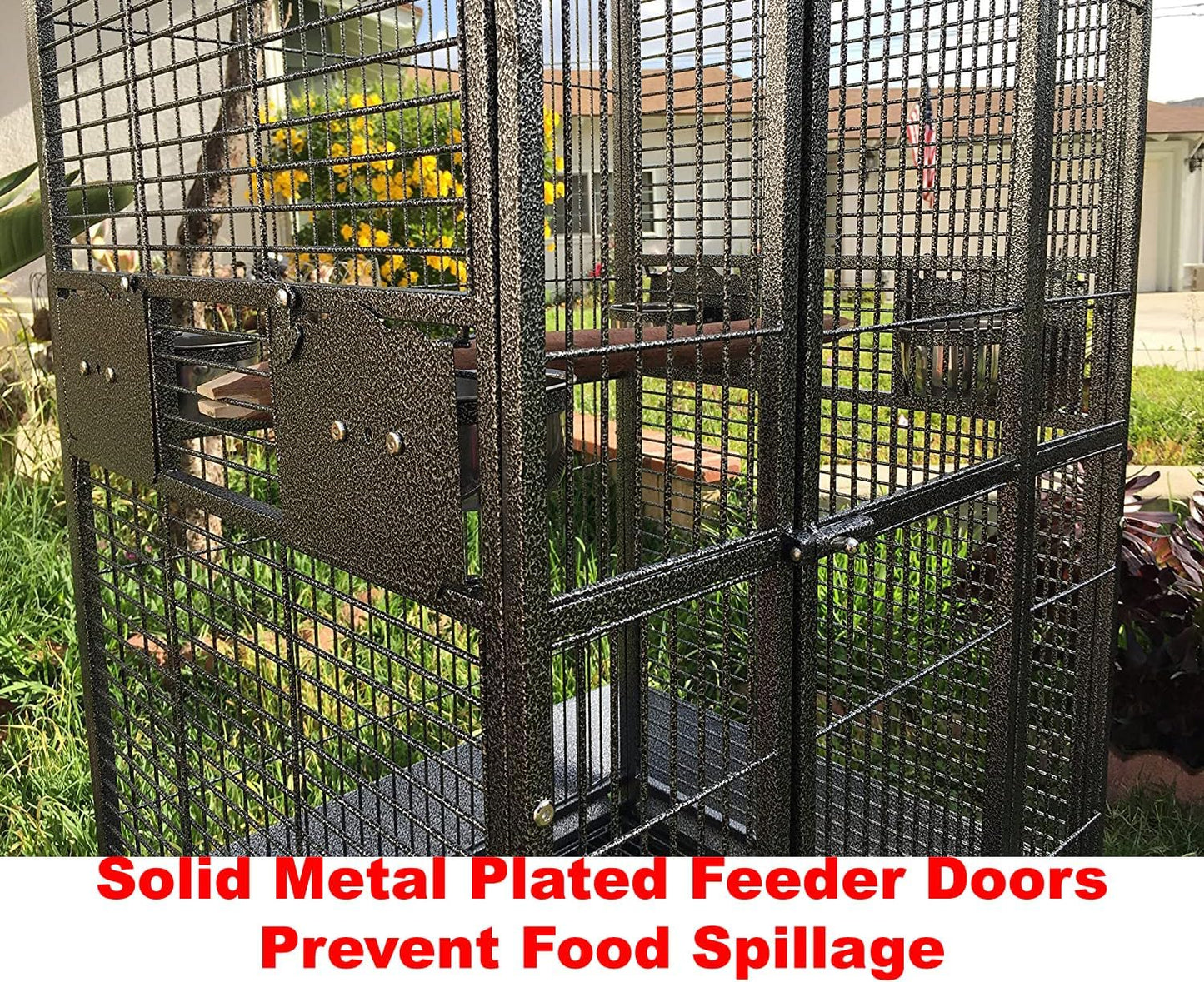 Extra Large 28" x 22" x 65"H Double Ladders Open Play Top Wrought Iron Bird Parrot Parttot Finch Macaw Cockatoo Cage, Include Seed Guard and Toy Hook
