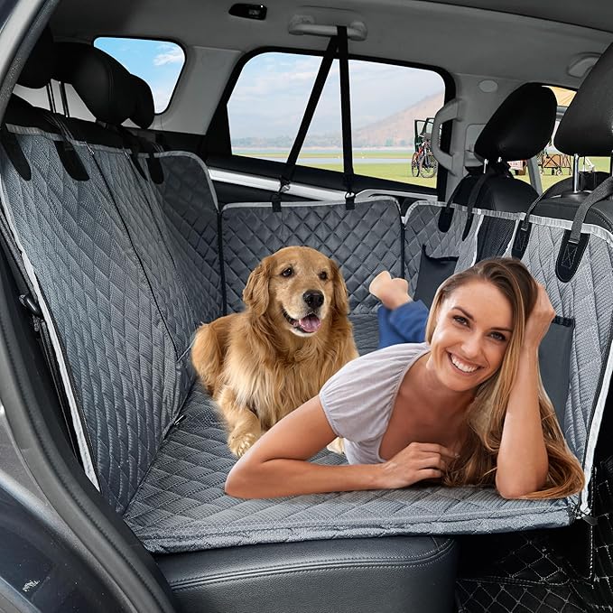 Back Seat Extender for Dog,Waterproof Hard Bottom Dog Car Seat Cover for Back Seat Protector,Foldable Camping Pet Hammock Bed,Easy Clean Travelling Accessories Car SUV Truck (Gray)