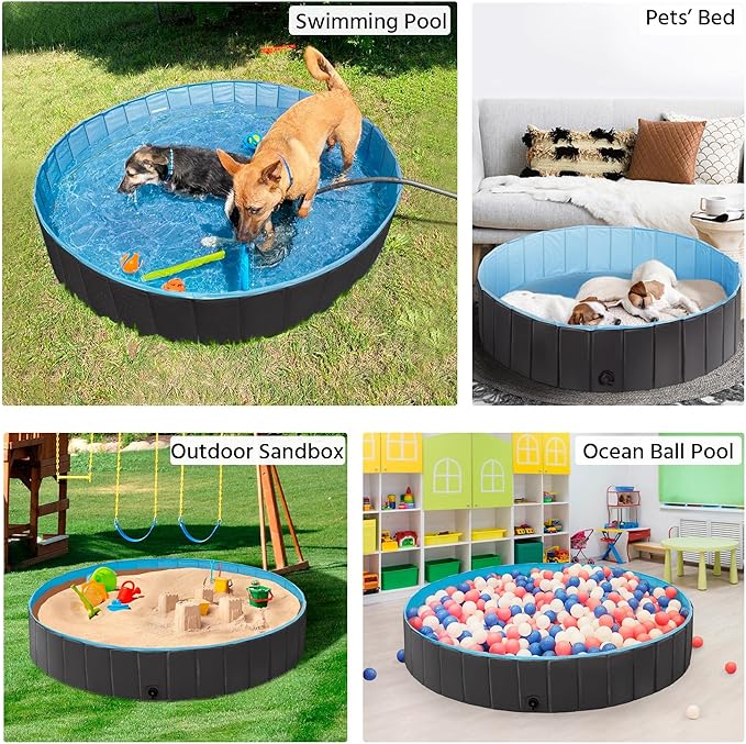 Yaheetech Black Hard Plastic Dog Pools for Small Medium Large Dogs Puppies Pet Collapsible Bath Pool Tub for Outdoor/Home Use, Pet Repair Patches Included, XL