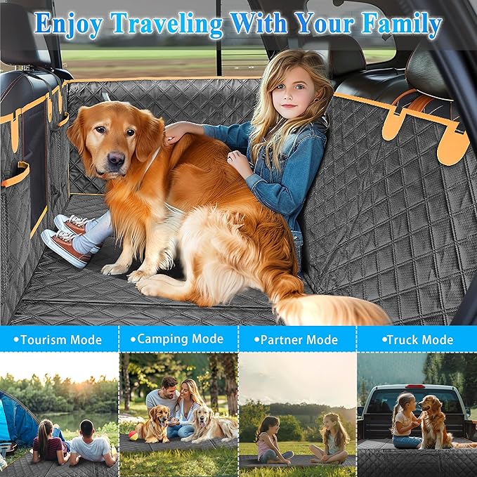 Dog Car Seat Cover for Back Seat, Hard Bottom Car Seat Cover for Dogs with Door Protectors for Traveling and Camping with Pets, Dog Car Seat Waterproof and Scratch-Resistant, Suitable for Cars