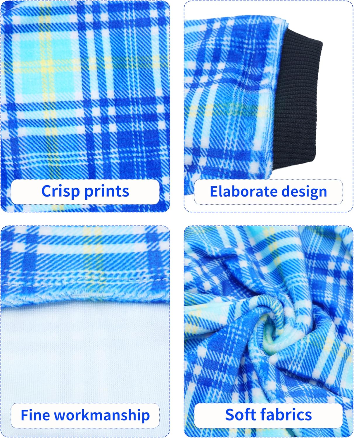 PET SHOW 4 Pack Small Dog Pajamas Cute Dinosaur Monster Clothes for Medium Dogs Soft Stretchy PJs Plaid Jumpsuit Puppy Cats Tie Dye Onesies Outfits with Sleeve Pets Dachshund Costume(L, Blue for Boys)