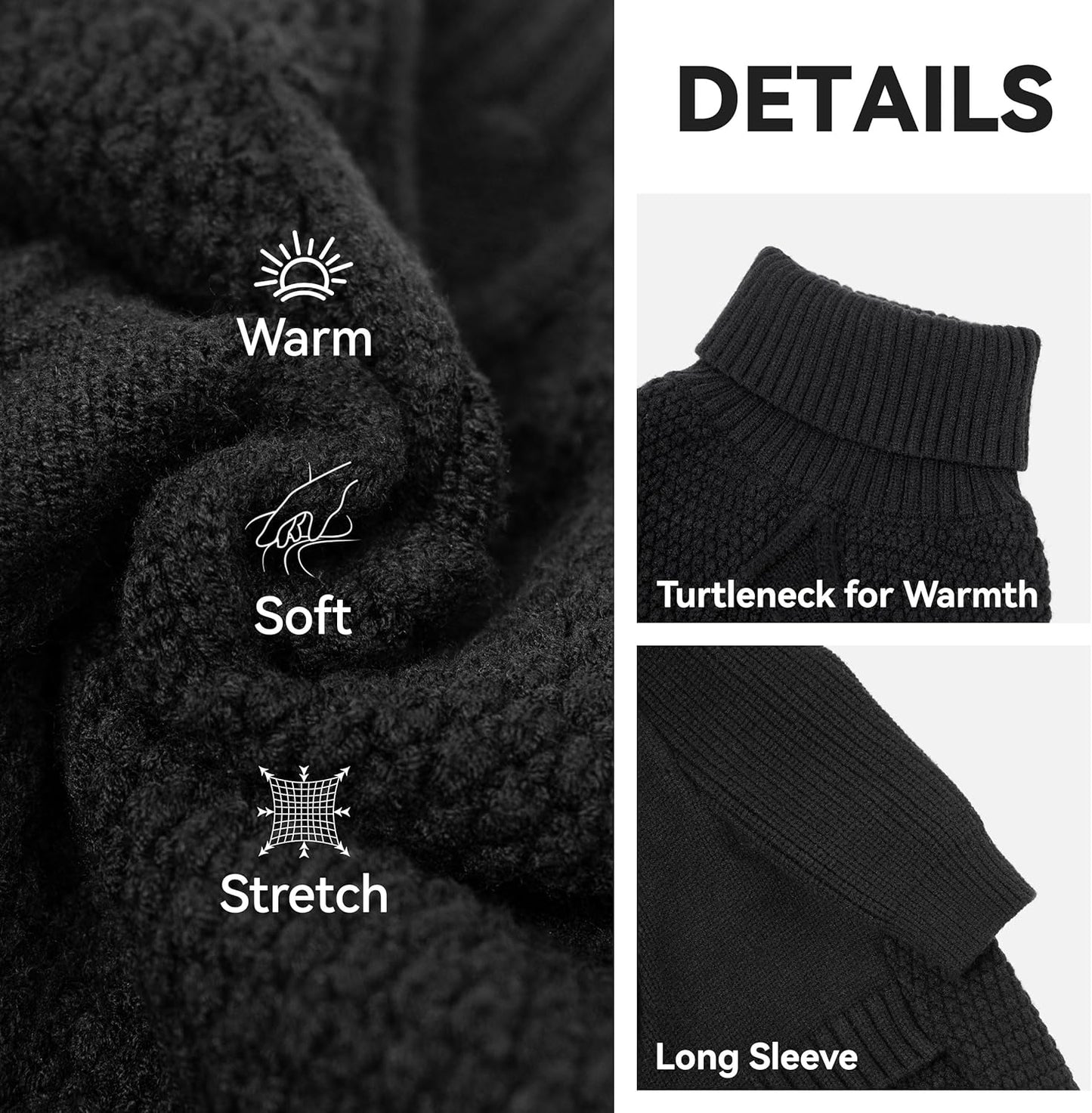 cyeollo Small Dog Sweater, Warm Stretchy Sweaters for Small Dogs Boy, Pullover Knitted Thermal Winter Big Dog Clothes with Sleeves Turtleneck Pet Beagle Border Collie Apparel, Black L