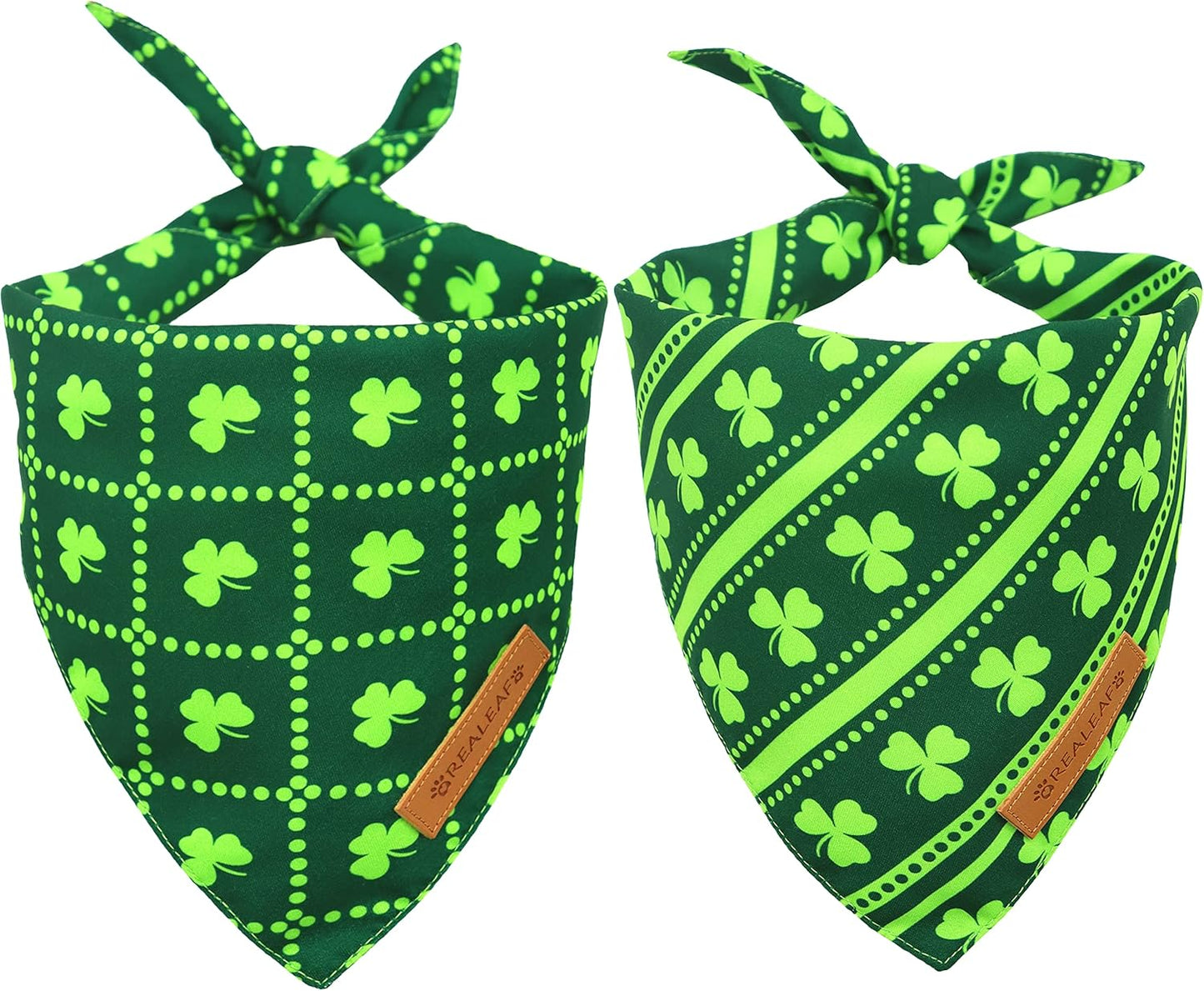 Realeaf St. Patrick's Day Dog Bandanas 2 Pack, Reversible Green Shamrock Pet Scarf for Boy and Girl, Premium Durable Fabric, Holiday Bandana for Large and Extra Large Dogs (X-Large)