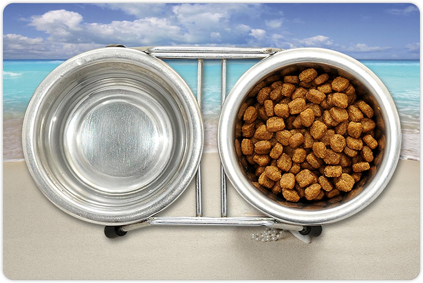 Lunarable Seashells Pet Mat for Food and Water, Beach Sand Pearl Necklace Shell Summer Holiday Caribbean Tropical, Non-Slip Rubber Mat for Dogs and Cats, 18" X 12", Turquoise Coconut