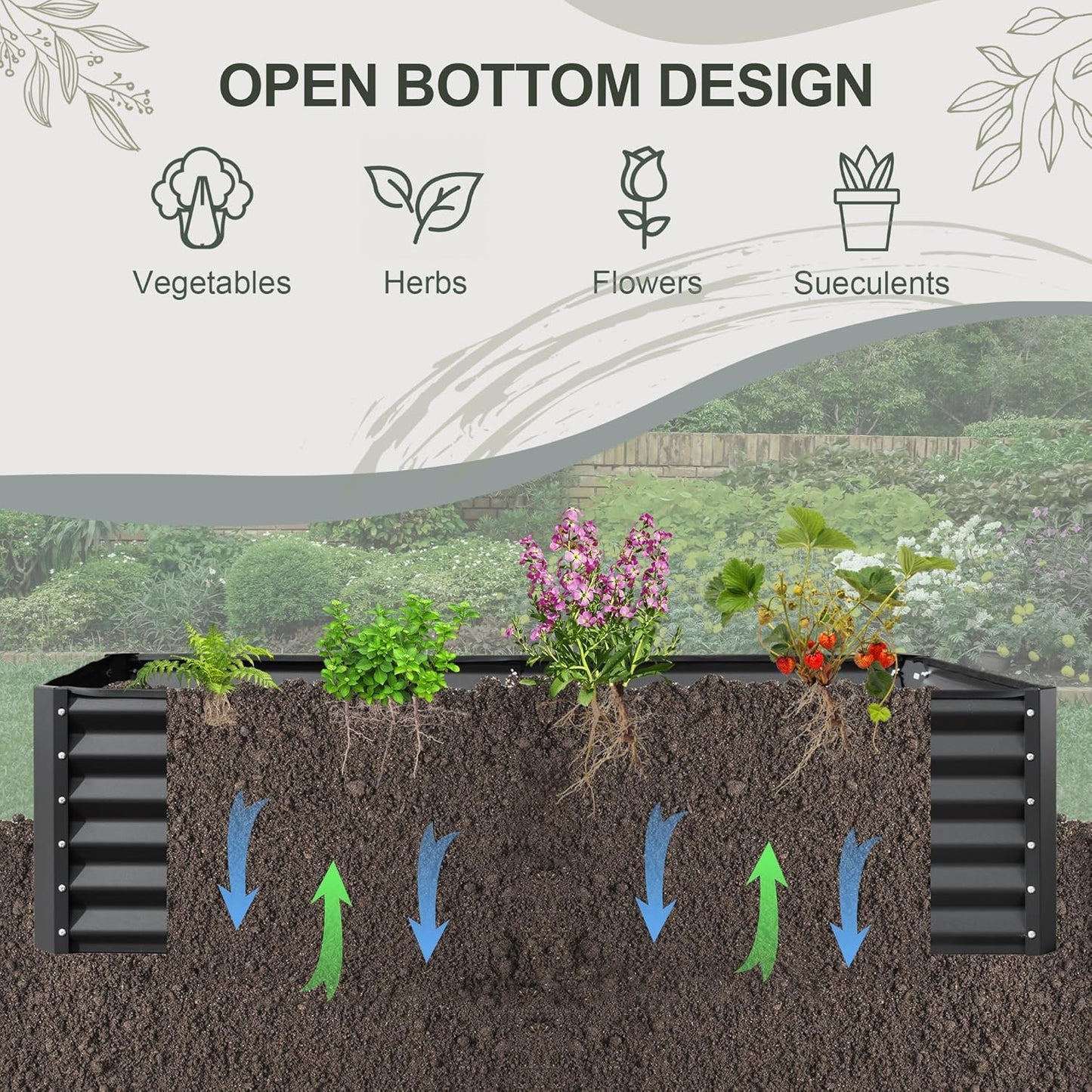 Domi Raised Garden Beds Outdoor, 8x4x1.5Ft Thickening Tall Metal Rectangular Deep Root Box Planter for Vegetables, Flowers, Herbs, and Succulents 1.5" Deep w/ 342 Gallon Capacity - Dark Gray