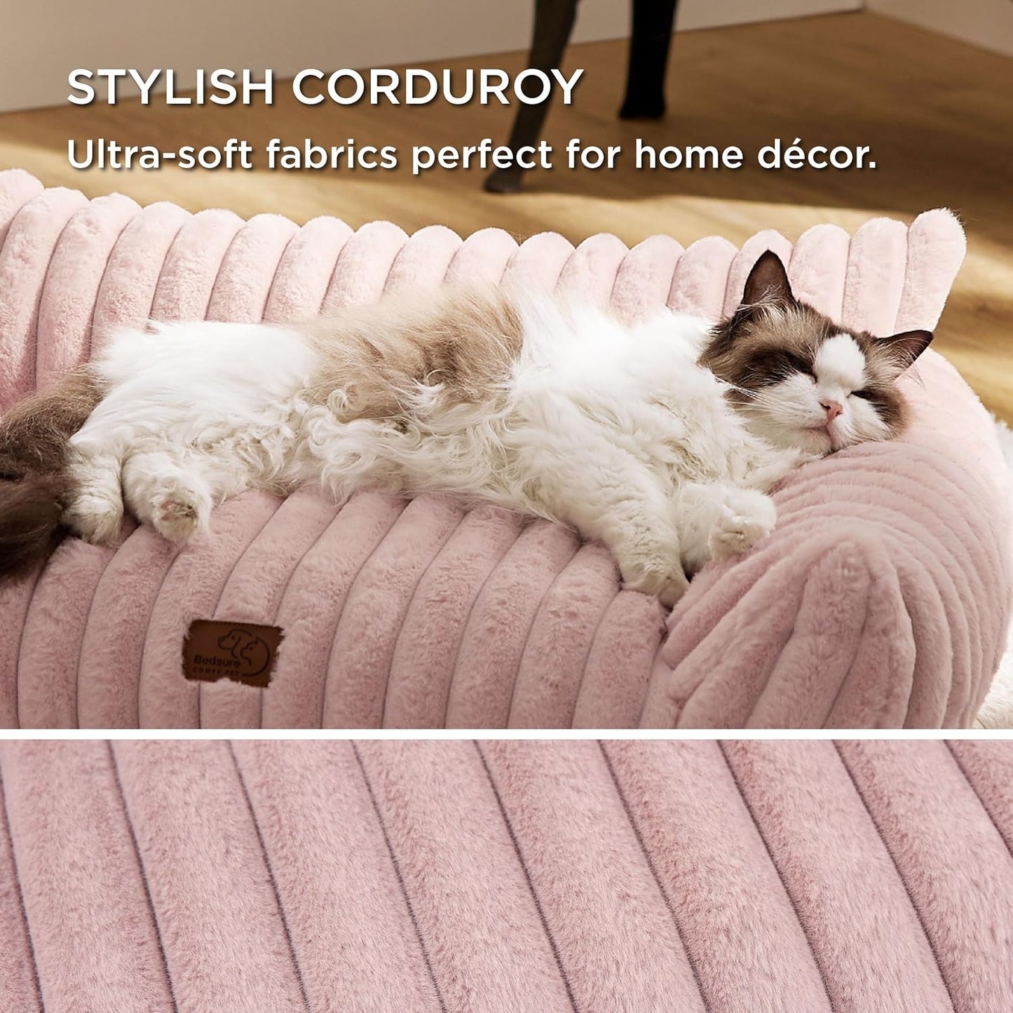 Bedsure Cute Cat Couch for Pets - Fluffy Small Dog Sofa with Premium Soft Corduroy Fleece, Pet Sofa with Removable Washable Cover, Supportive Dog Couch Bed for Small Medium Dogs, 30inch, Blush Pink