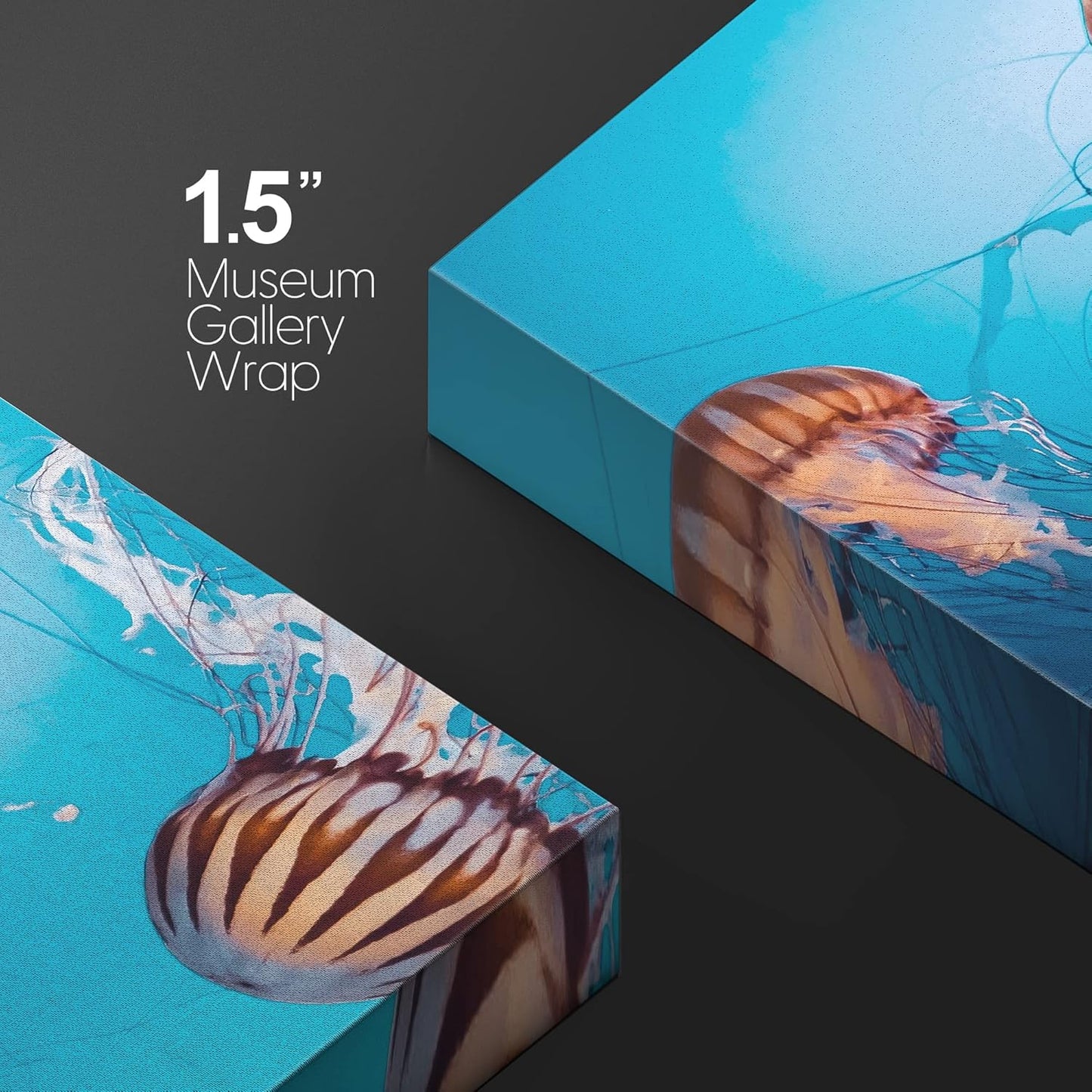 wall26 Canvas Print Wall Art Tiger Stripe Jellyfish Underwater Ocean Sea Nature Animals Photography Realism Rustic Scenic Landscape Wilderness Colorful for Living Room, Bedroom, Office - 24"x36"