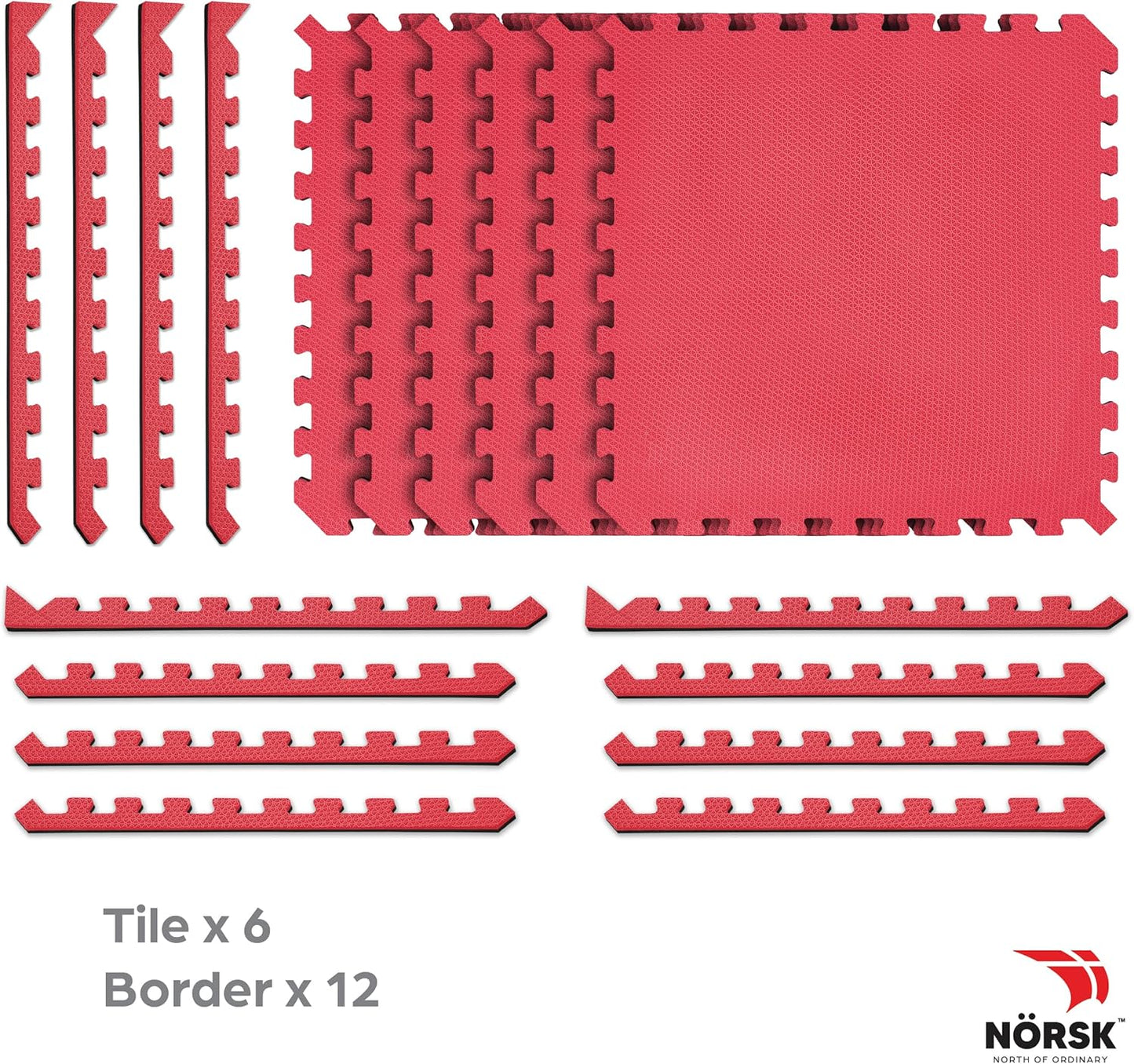 Norsk Dual-Sided Reversible 1/2" Foam Exercise Mats for Home Gym - Interlocking EVA Foam Tiles