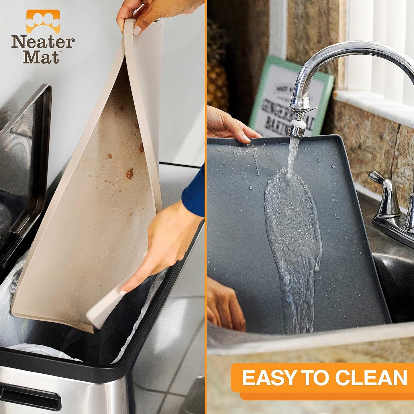 Neater Pet Brands Neater Mat - Waterproof Silicone Pet Bowls Mat - Protect Floors from Food & Water (19" x 12", Cappuccino)