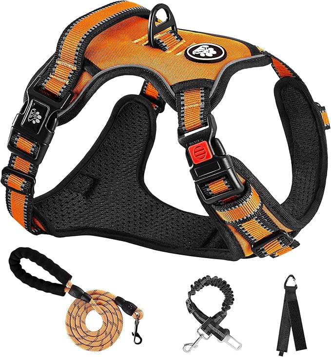 NESTROAD No Pull Dog Harness,Adjustable Oxford Dog Vest Harness with Leash,Reflective No-Choke Pet Harness with Easy Control Soft Handle for Large Dogs(X-Large,Orange)